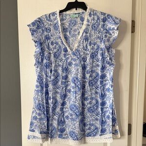 True Destinations Resortwear Blue & White Paisley Dress Swimsuit Cover-up XL